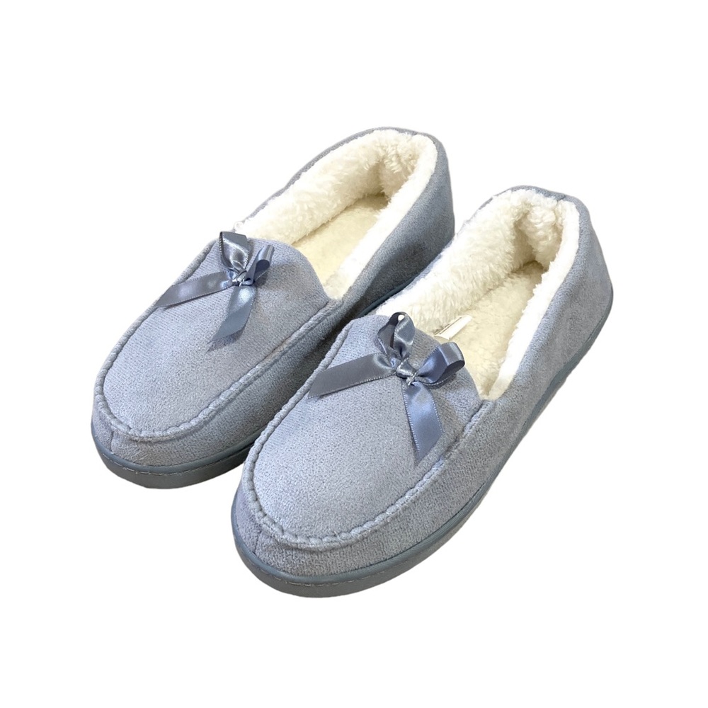 Moccasin Memory Foam Wool Lined Gray House Slippers
